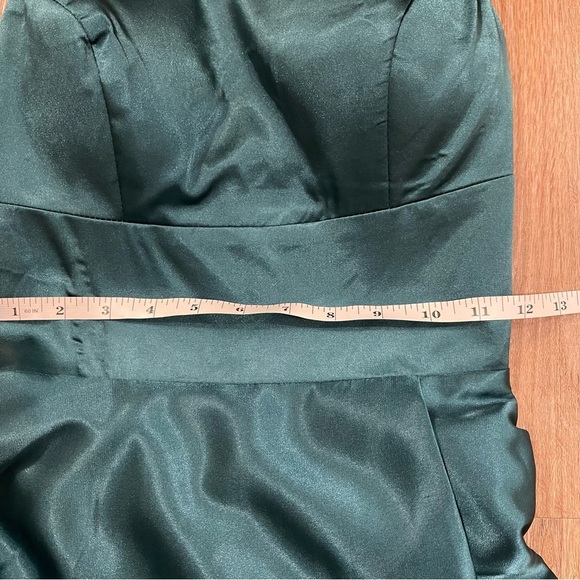 Satin Strapless Corset Back Special Occasion Dress Gown Size 2 Front Slit Green - Picture 7 of 10